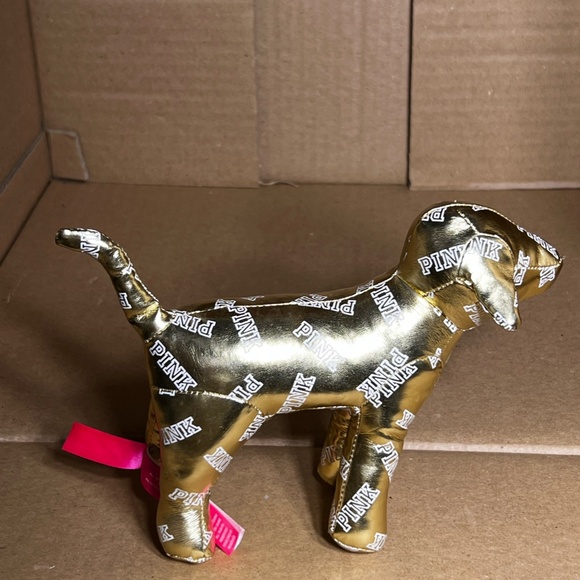 Victoria’s Secret Pink Dog Gold Metallic Tone With White Lettering Logo - Picture 9 of 13